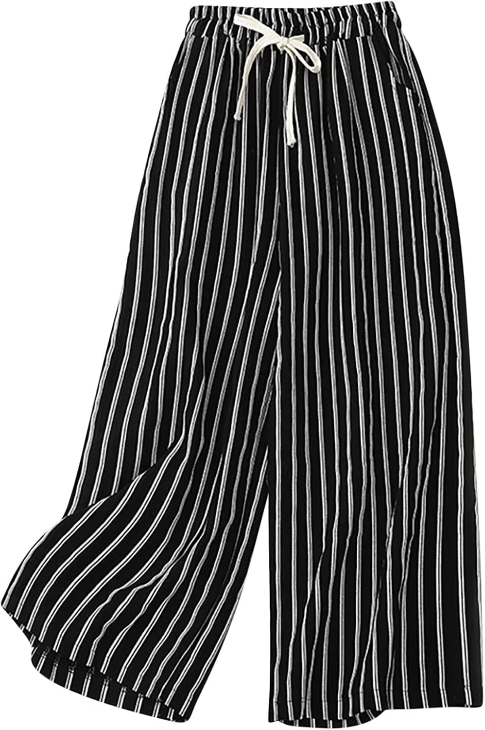 Women Cotton Linen Pants Wide Leg Striped Plus Size Pant High Waist Loose Comfy Trousers Casual Summer Fall Sweatpant