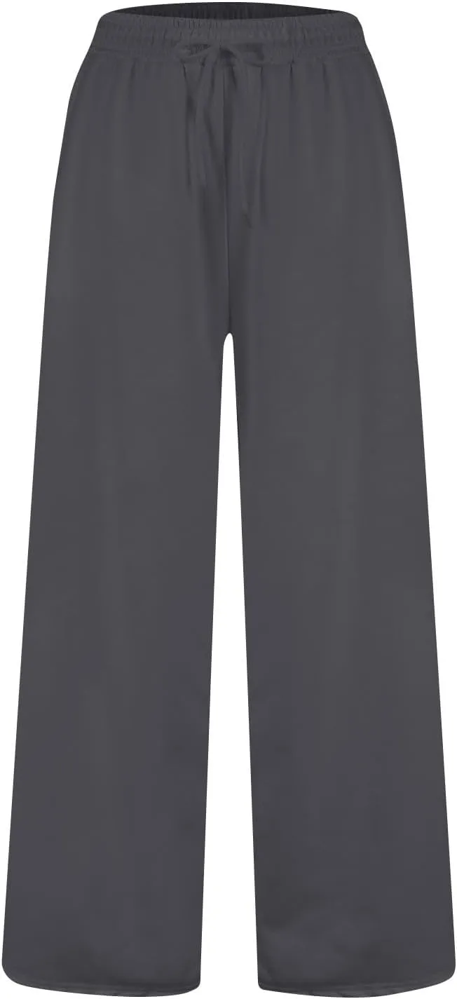Women Drawstring Elastic High Waist Sweatpants Baggy Straight Wide Leg Joggers Loose Comfy Sweatpants