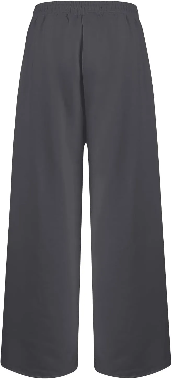 Women Drawstring Elastic High Waist Sweatpants Baggy Straight Wide Leg Joggers Loose Comfy Sweatpants