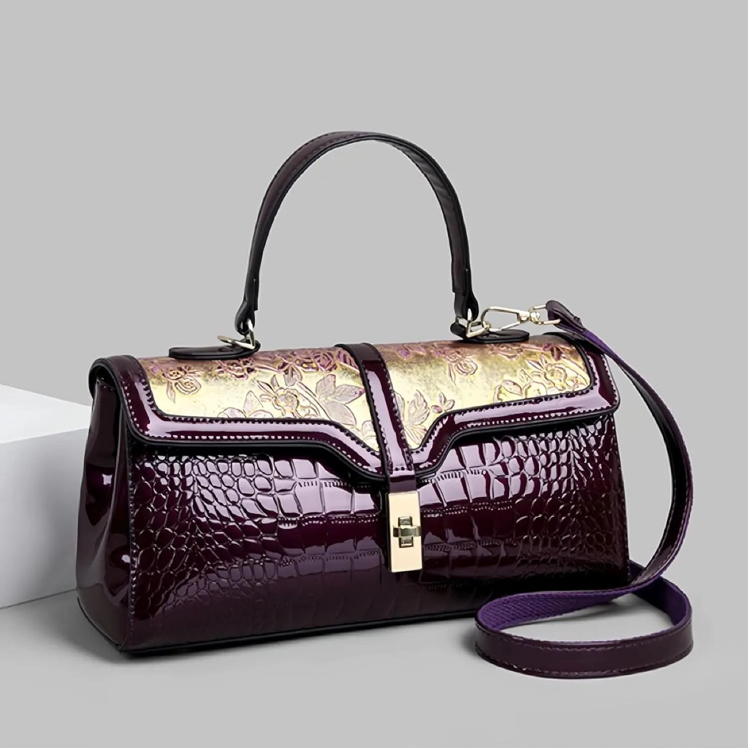 Women Faux Leather Vintage Shoulder Handbag Purse Crocodile Hobo Handbag Satchel Tote Crossbody Bag