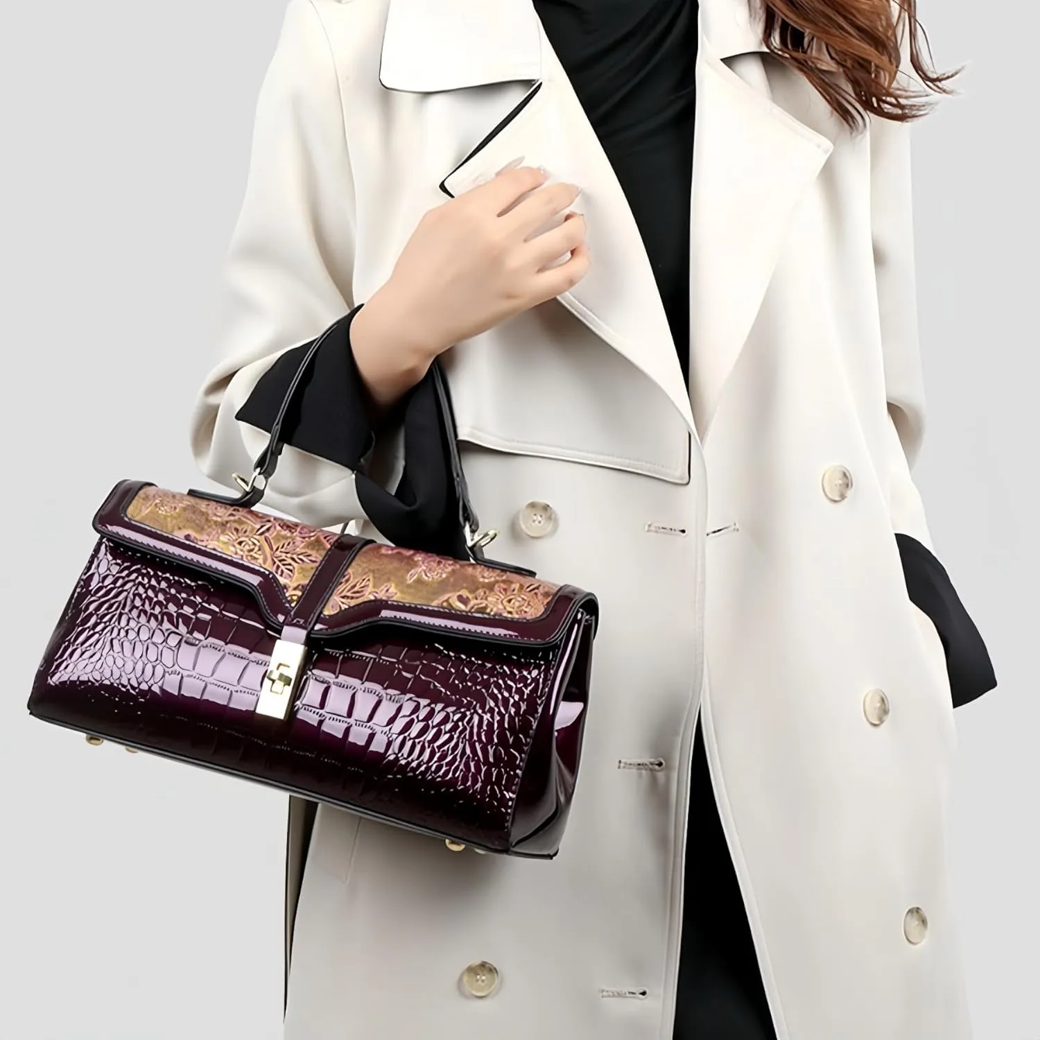 Women Faux Leather Vintage Shoulder Handbag Purse Crocodile Hobo Handbag Satchel Tote Crossbody Bag