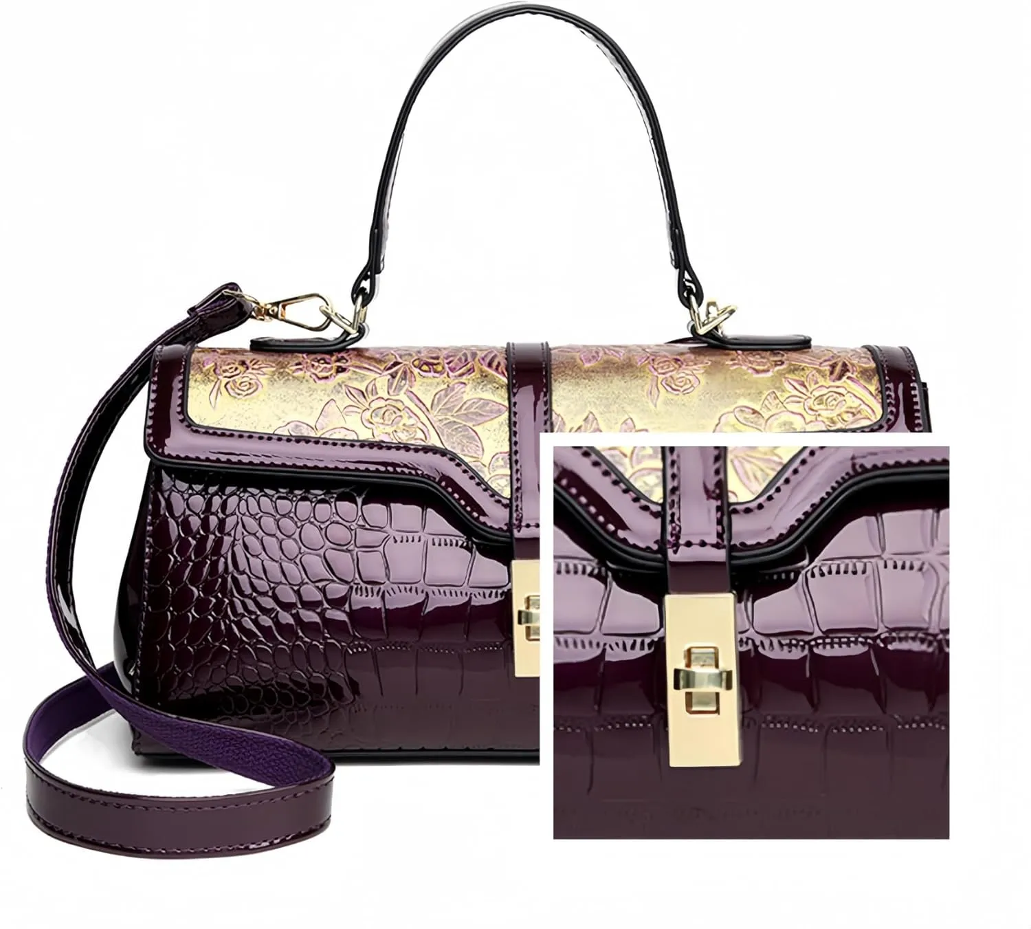 Women Faux Leather Vintage Shoulder Handbag Purse Crocodile Hobo Handbag Satchel Tote Crossbody Bag