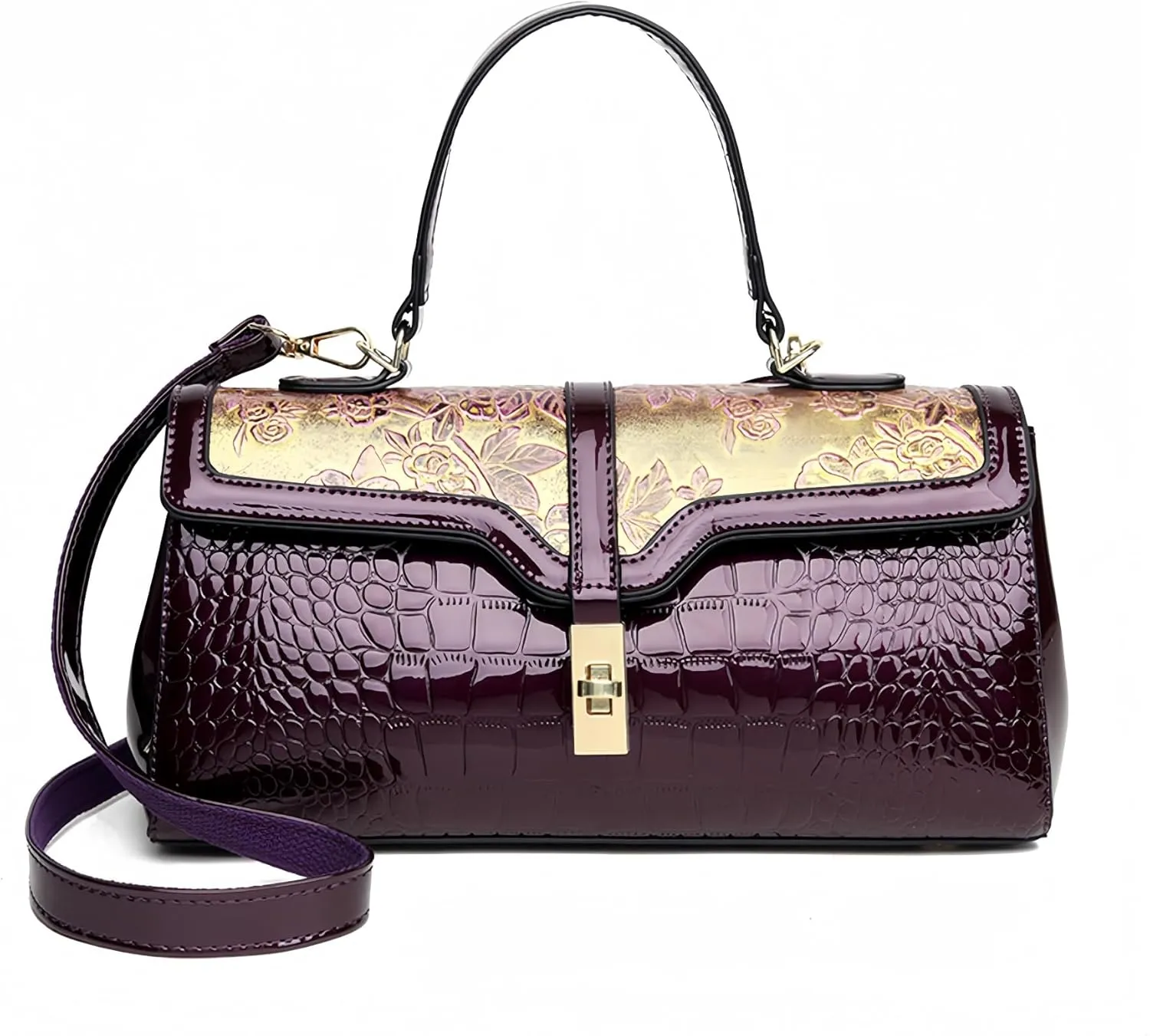 Women Faux Leather Vintage Shoulder Handbag Purse Crocodile Hobo Handbag Satchel Tote Crossbody Bag