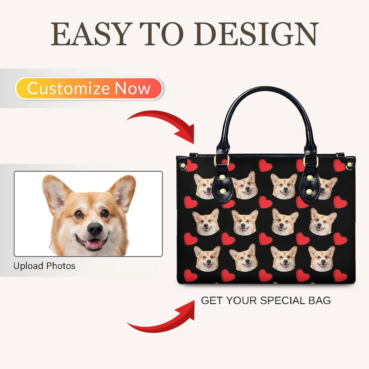 Women Handbag, Fashion Leather Top Handbag, Custom Name Photo Tote Bag, Gift for Mom Teacher Bridesmaid