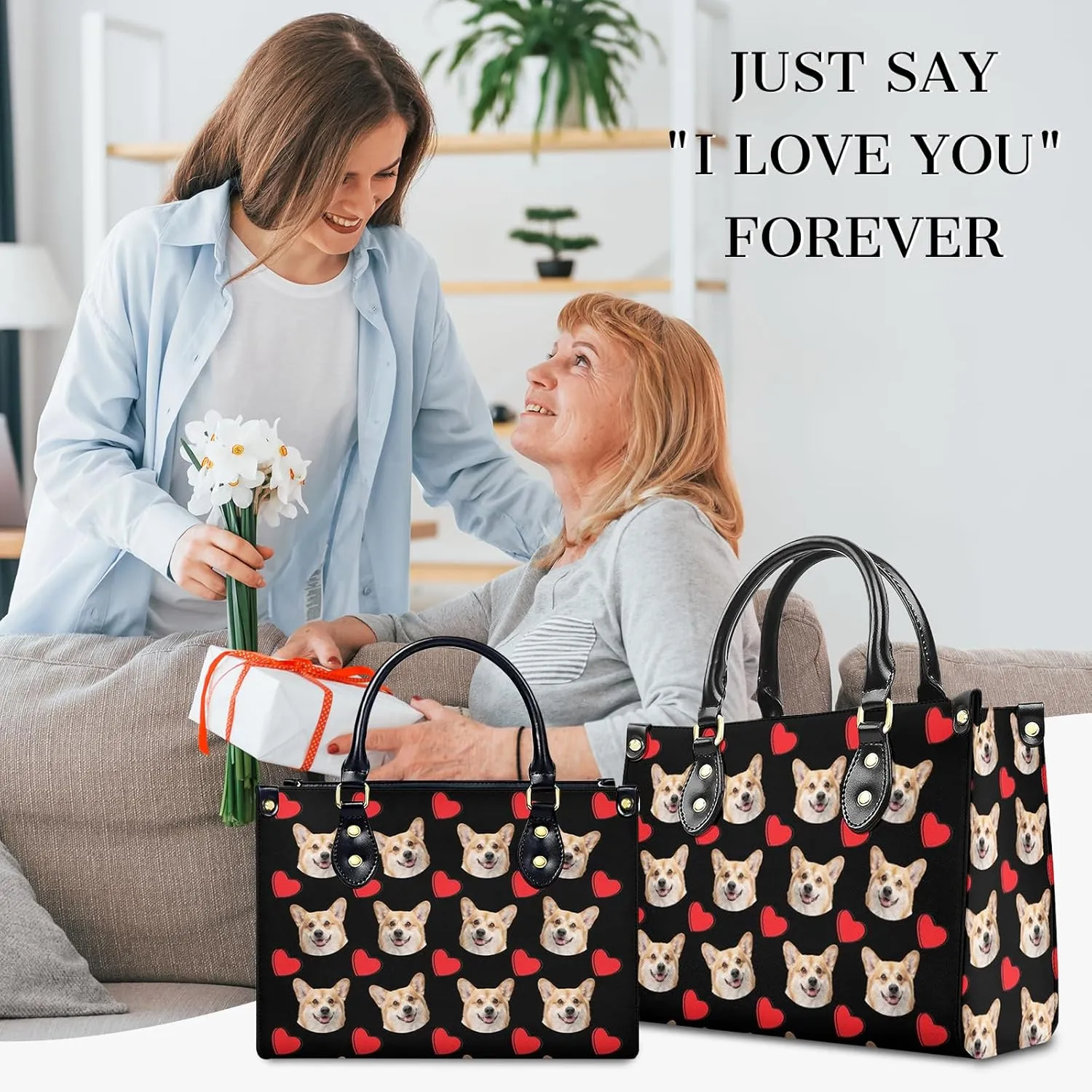Women Handbag, Fashion Leather Top Handbag, Custom Name Photo Tote Bag, Gift for Mom Teacher Bridesmaid