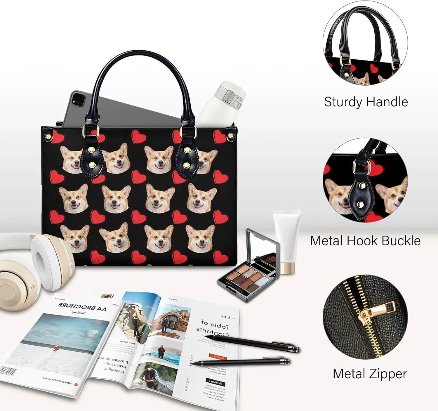 Women Handbag, Fashion Leather Top Handbag, Custom Name Photo Tote Bag, Gift for Mom Teacher Bridesmaid