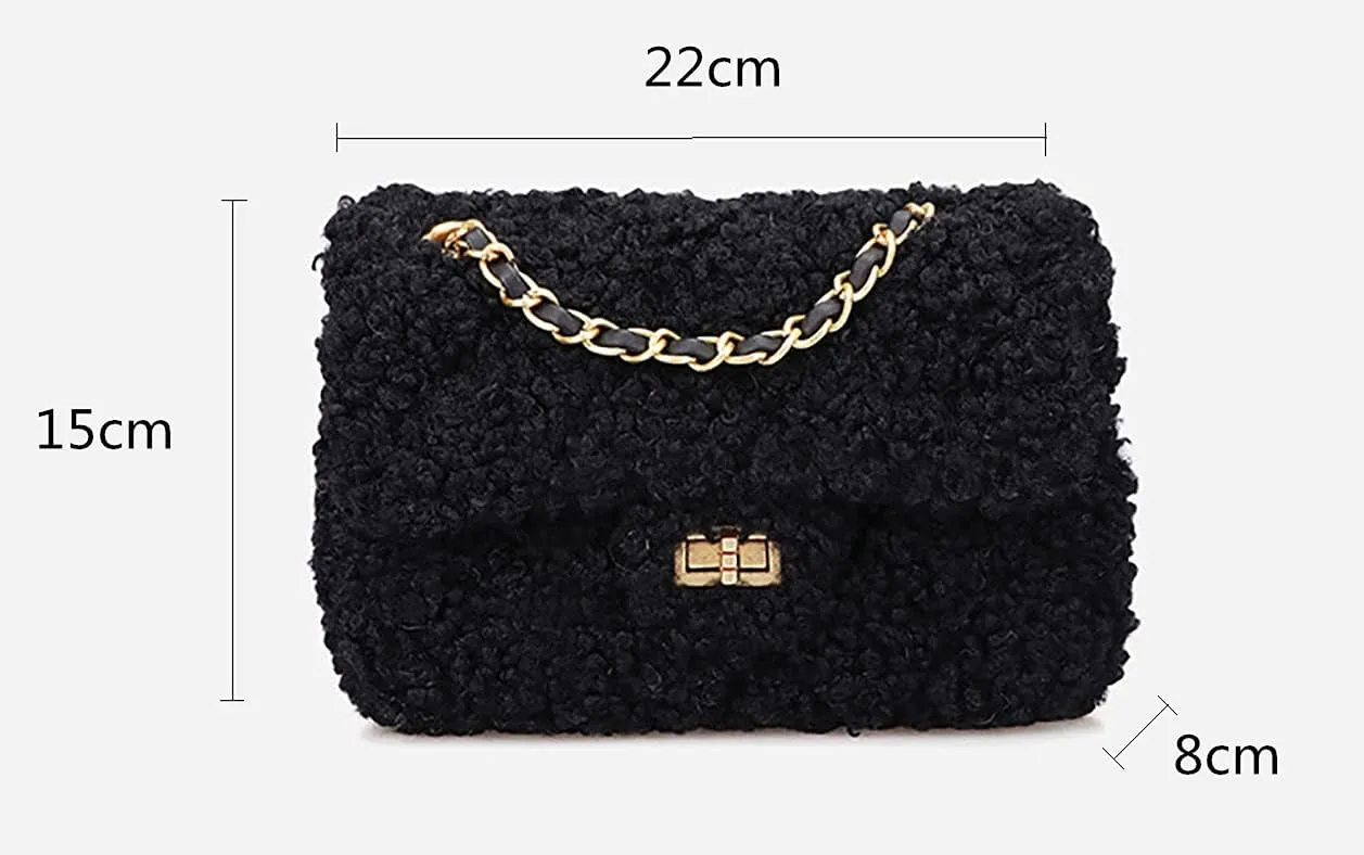 Women Plush Shoulder Bag Fashion Fluffy Crossbody Purse Soft Warm Shopping Dating Bag with Adjustable Chain Strap Indie Cute