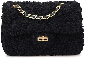 Women Plush Shoulder Bag Fashion Fluffy Crossbody Purse Soft Warm Shopping Dating Bag with Adjustable Chain Strap Indie Cute