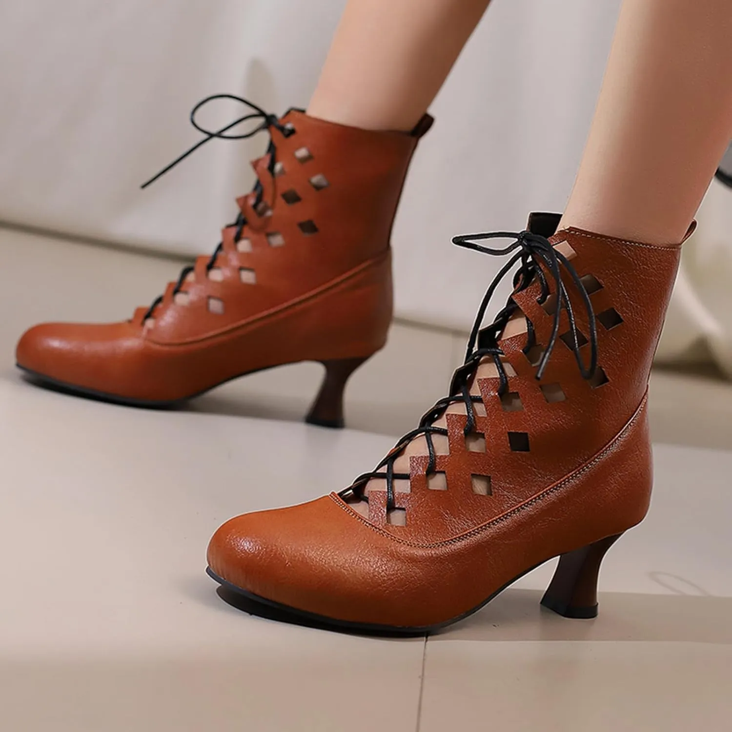 Women Retro Ankle Boots Lace Up Medieval Renaissance Pirate Viking Shoes