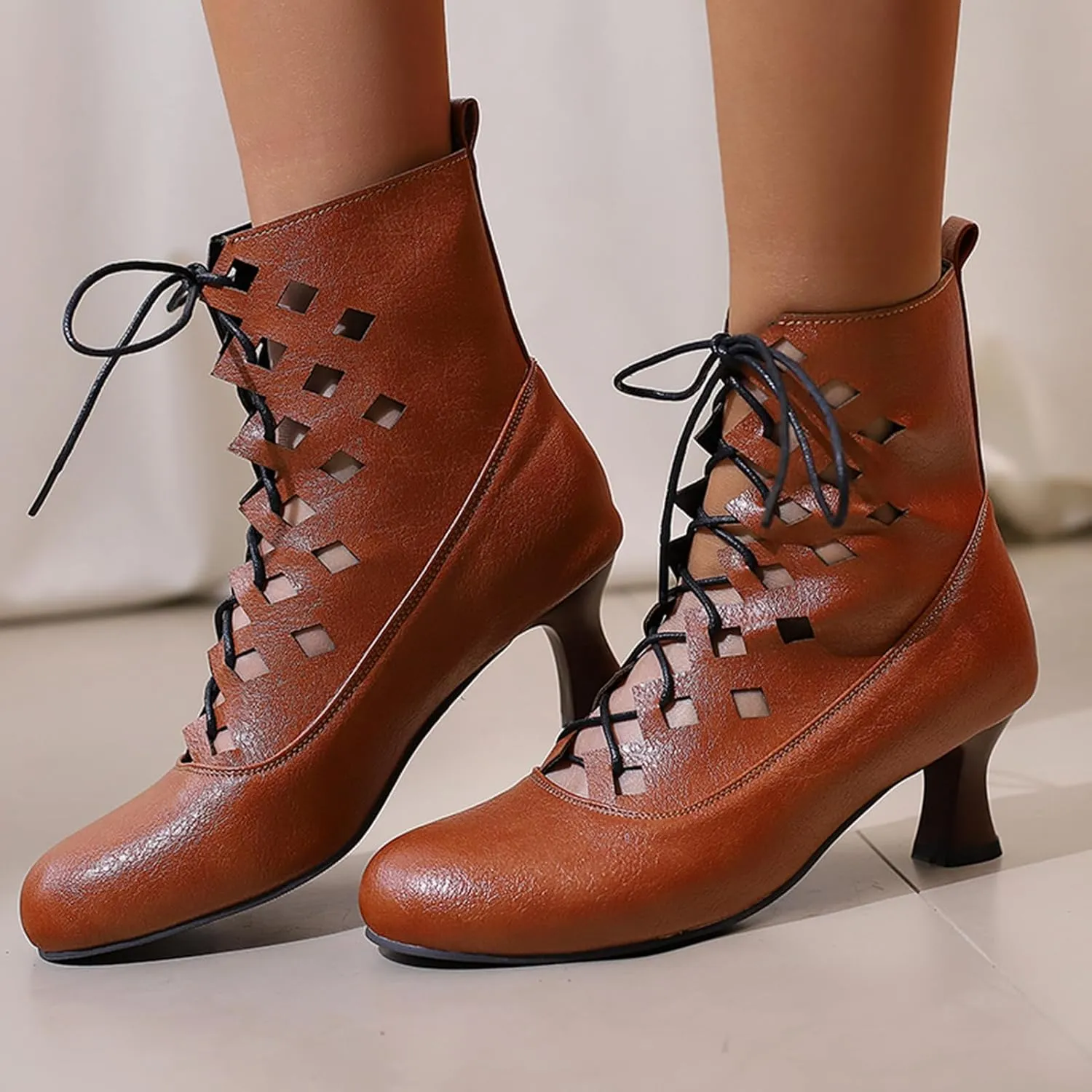 Women Retro Ankle Boots Lace Up Medieval Renaissance Pirate Viking Shoes