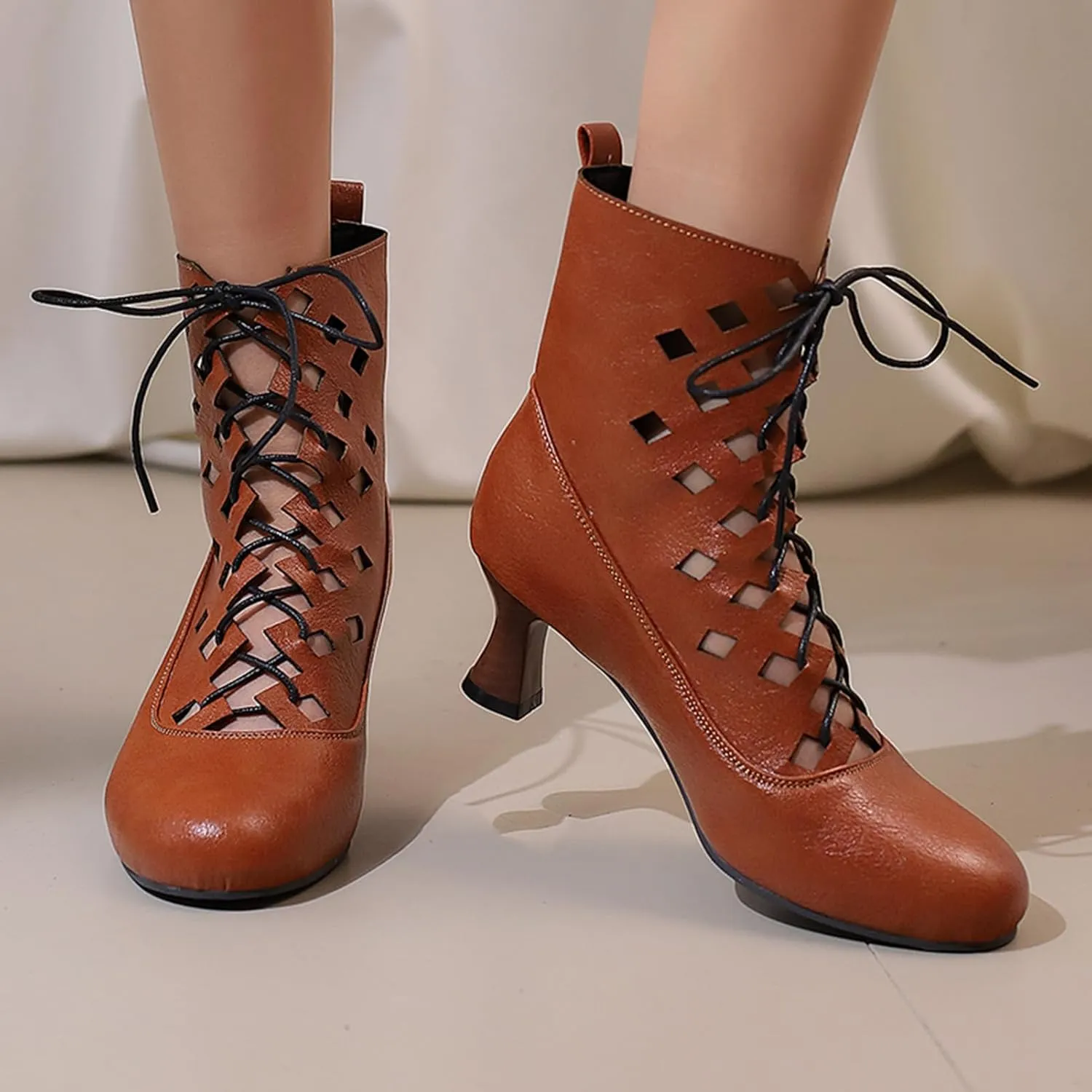 Women Retro Ankle Boots Lace Up Medieval Renaissance Pirate Viking Shoes