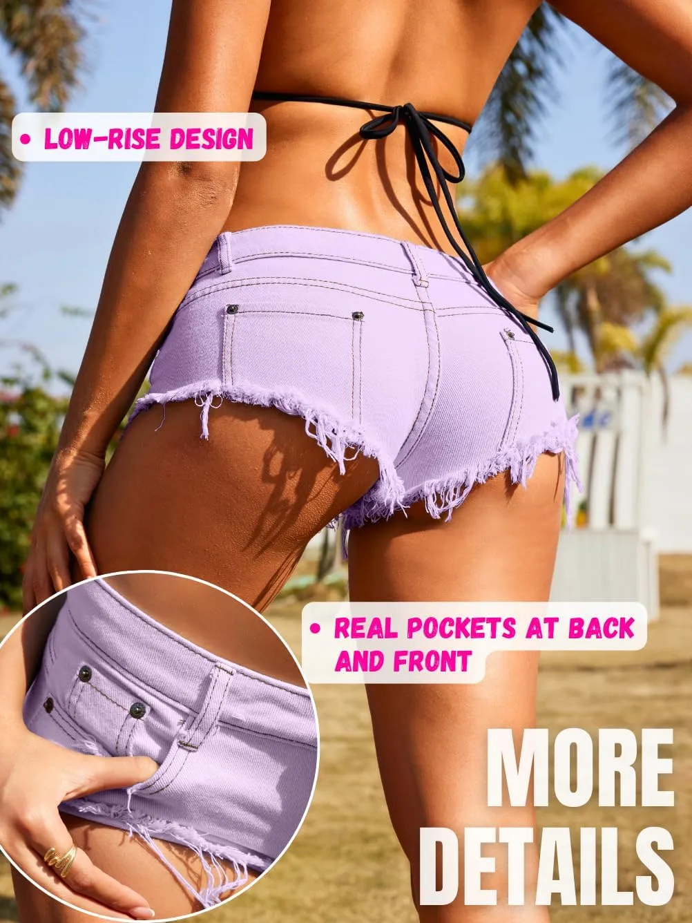 Women Sexy Cowgirl Booty Jean Shorts, Low Rise Mini Ripped Cheeky Jeans, Denim Hot Pants Beach Outfits Rave Festival