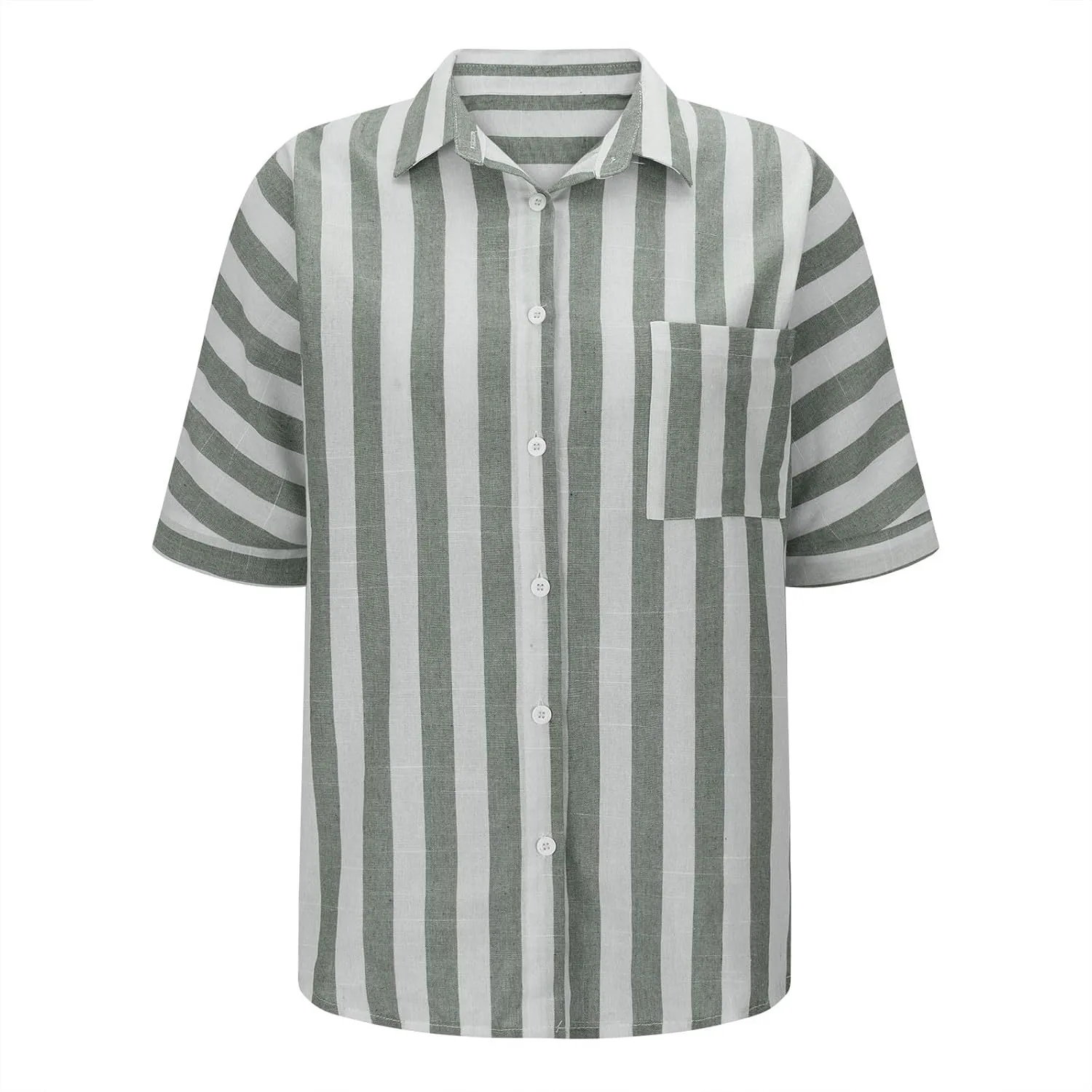 Women Striped Button Down Shirts Cotton Linen Blouse Tops Short Sleeve Collar Guaze Shirt Trendy Vacation Work Clothes