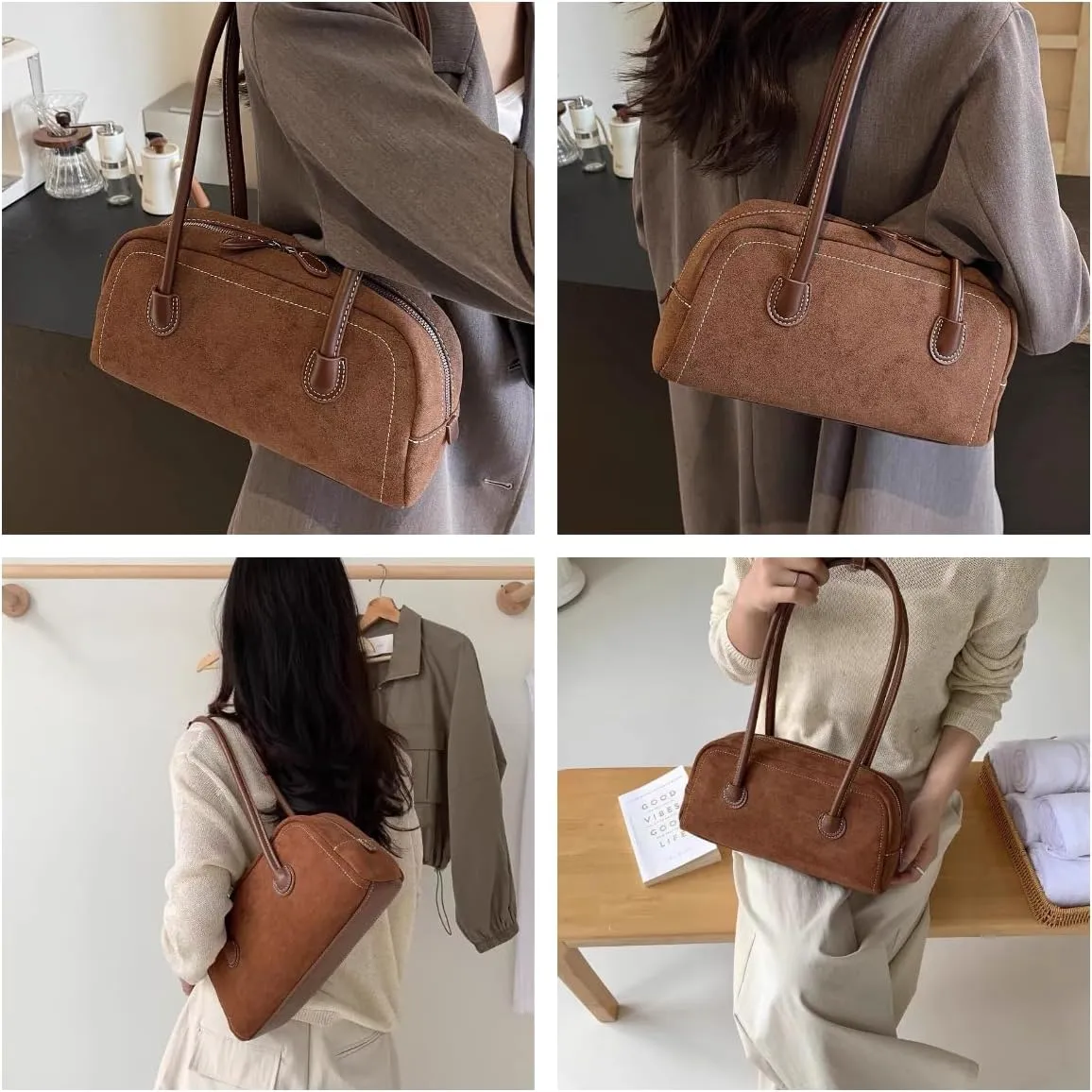 Women Suede Purse, Faux Leather Tote Bag Top Handle Bag Shopper, Shoulder Satchel Bag