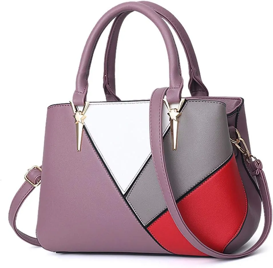 Women Top Handle Bag, Stitching Contrast Color Design Handbags Shoulder Crossbody