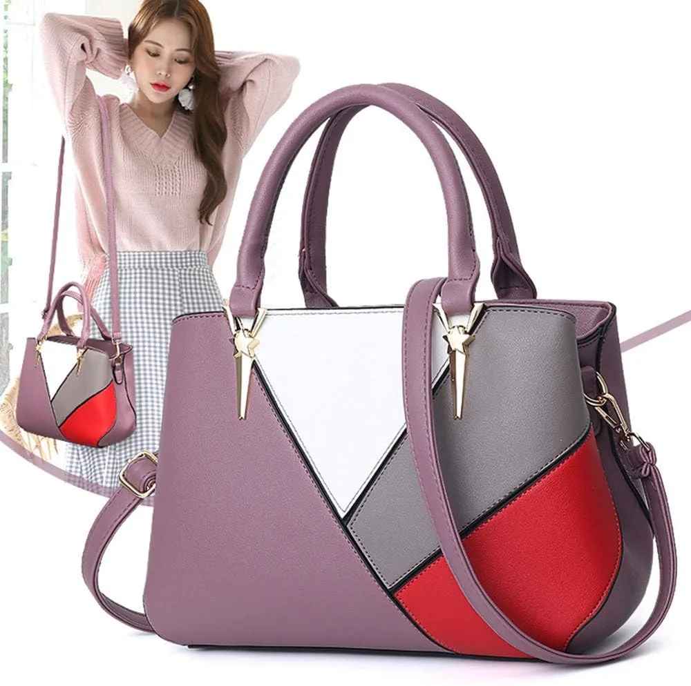 Women Top Handle Bag, Stitching Contrast Color Design Handbags Shoulder Crossbody