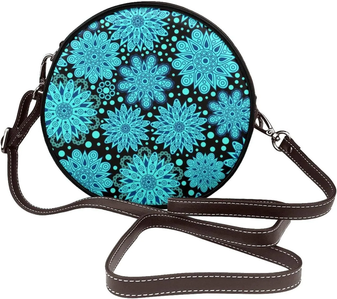 Women Vintage Style Faux Leather Crossbody Shoulder Bag, Ladies Purse Satchel Bag Circle Crossbody Bags for Women