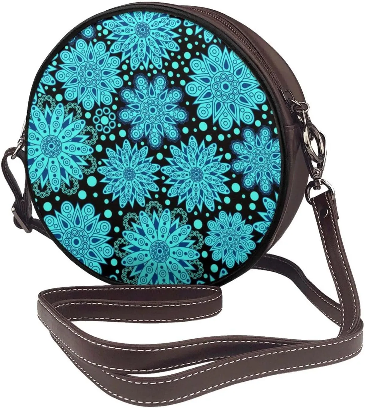 Women Vintage Style Faux Leather Crossbody Shoulder Bag, Ladies Purse Satchel Bag Circle Crossbody Bags for Women