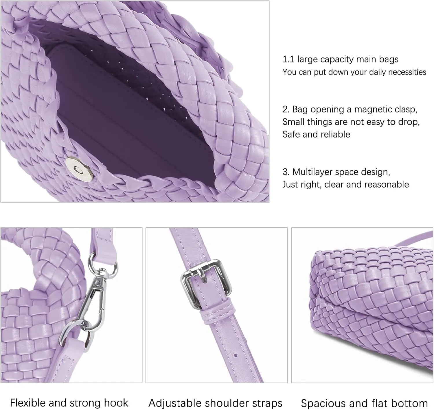 Women Woven Handbags with Detachable Strap Tote Small Crossbody Bag Hand Shoulder Bag Purses Cassual Top Handle Bags