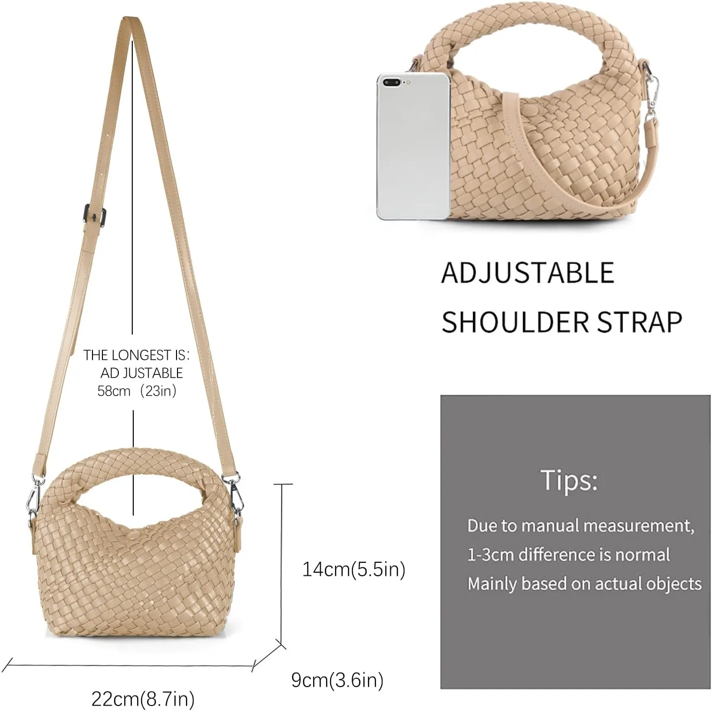 Women Woven Handbags with Detachable Strap Tote Small Crossbody Bag Hand Shoulder Bag Purses Cassual Top Handle Bags