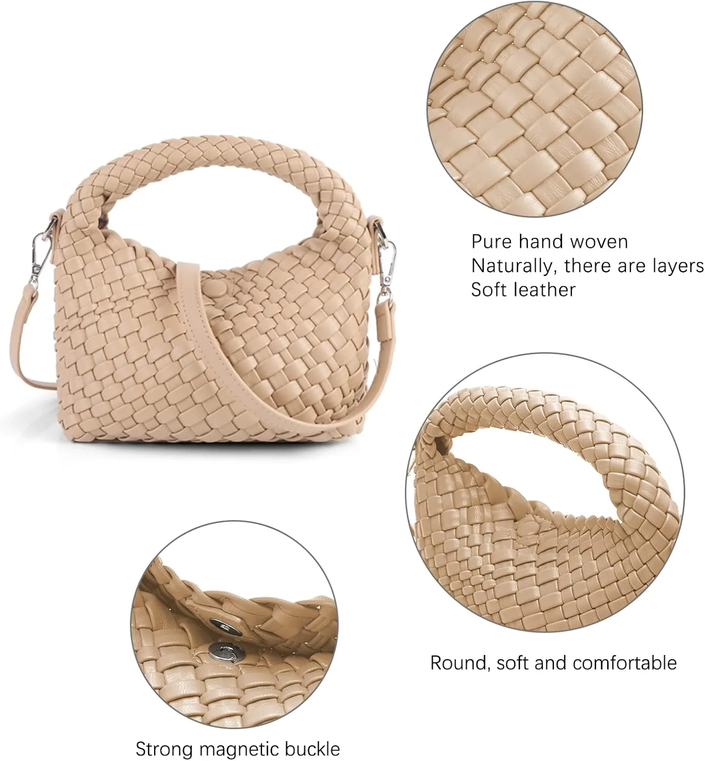Women Woven Handbags with Detachable Strap Tote Small Crossbody Bag Hand Shoulder Bag Purses Cassual Top Handle Bags