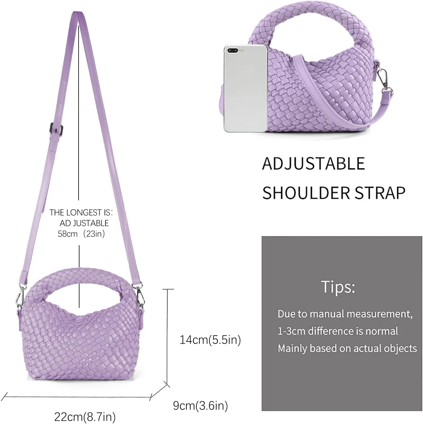 Women Woven Handbags with Detachable Strap Tote Small Crossbody Bag Hand Shoulder Bag Purses Cassual Top Handle Bags