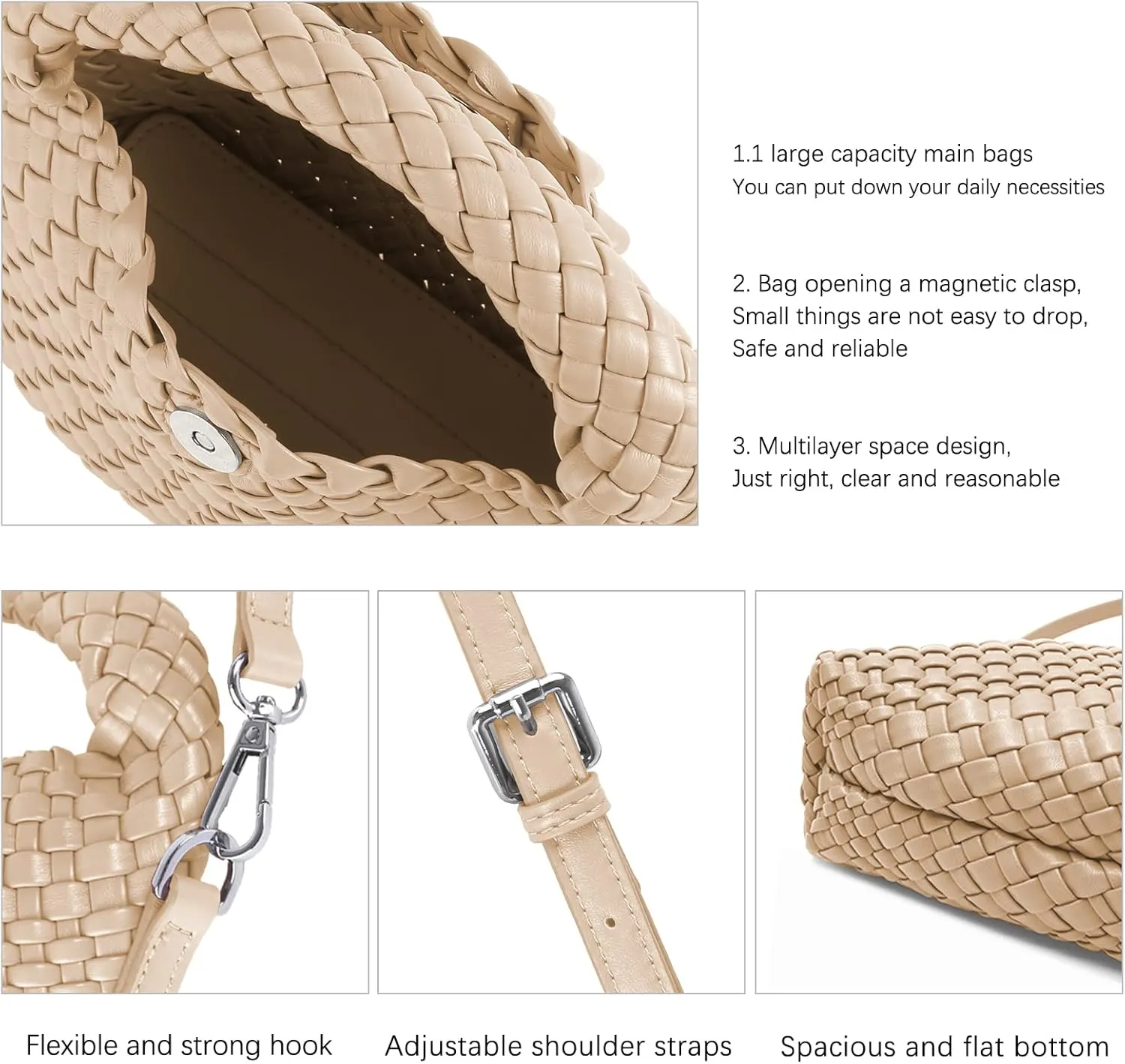Women Woven Handbags with Detachable Strap Tote Small Crossbody Bag Hand Shoulder Bag Purses Cassual Top Handle Bags