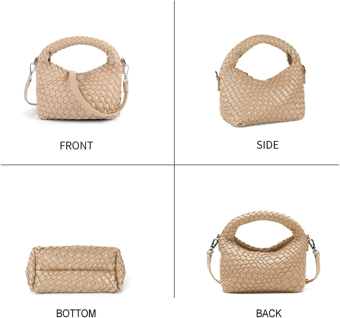 Women Woven Handbags with Detachable Strap Tote Small Crossbody Bag Hand Shoulder Bag Purses Cassual Top Handle Bags