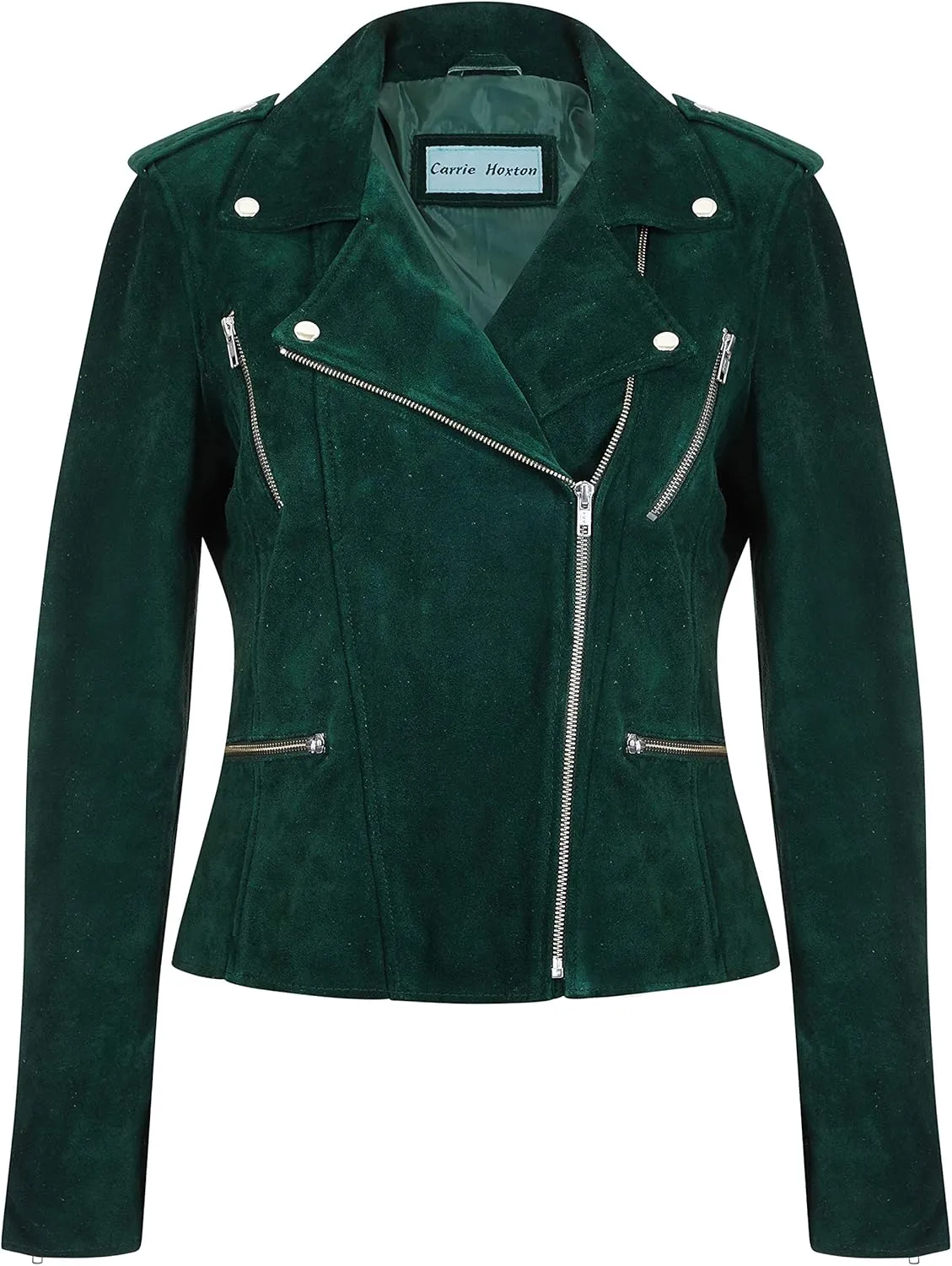 Women's Biker Leather Jacket Green Suede Classic Fashion Casual Jacket 7113-A