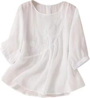 Womens Boho Cotton Linen Short Sleeve T Shirts Summer Soft Casual Oversized Tunics Top V Neck Loose Tshirt