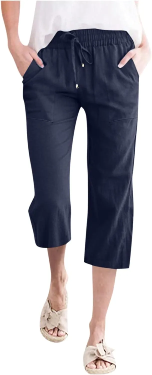 Womens Bootcut Dress Pants Wide Leg Dress Pants Loose Fit Wide Leg Capri Casual Plus Size Elastic Waist Trousers