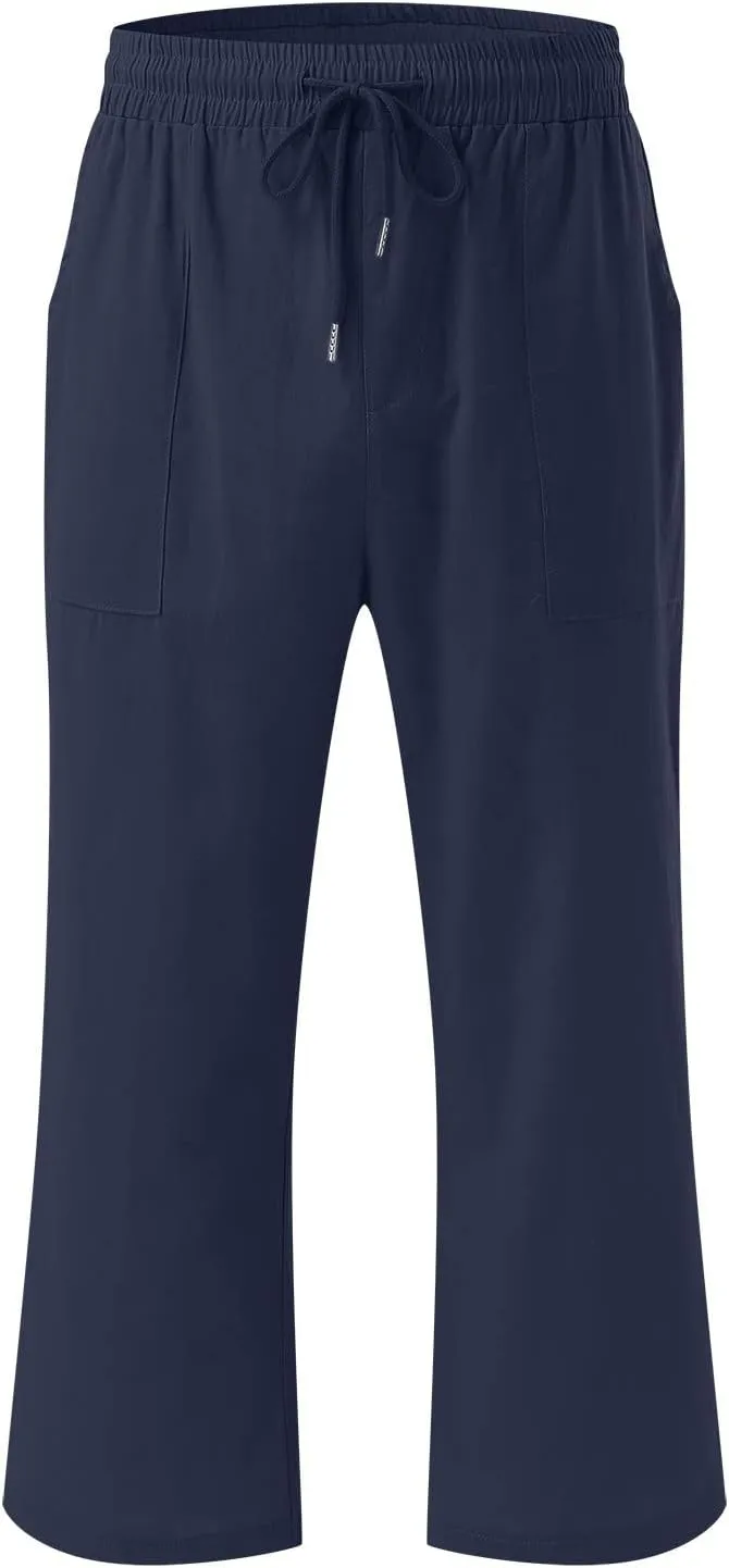 Womens Bootcut Dress Pants Wide Leg Dress Pants Loose Fit Wide Leg Capri Casual Plus Size Elastic Waist Trousers
