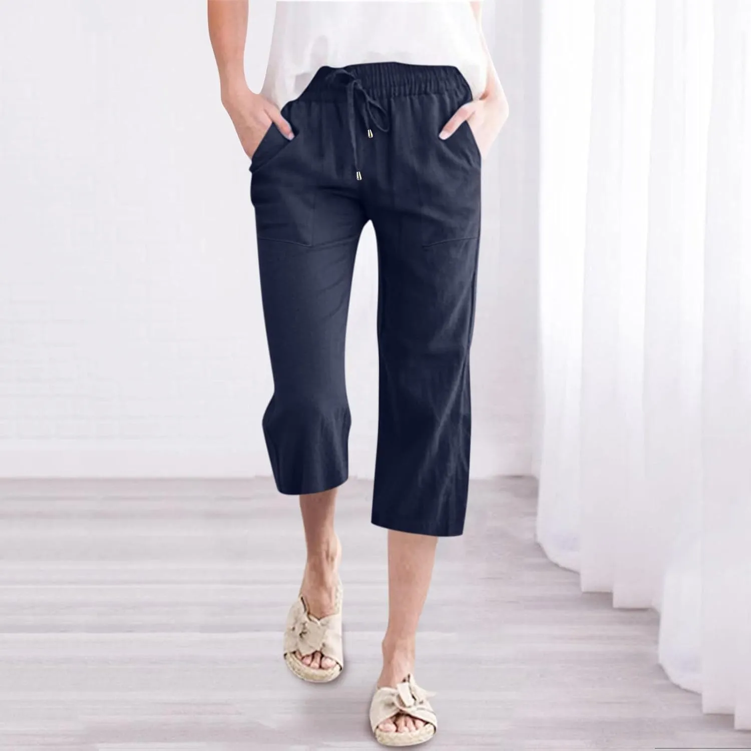Womens Bootcut Dress Pants Wide Leg Dress Pants Loose Fit Wide Leg Capri Casual Plus Size Elastic Waist Trousers