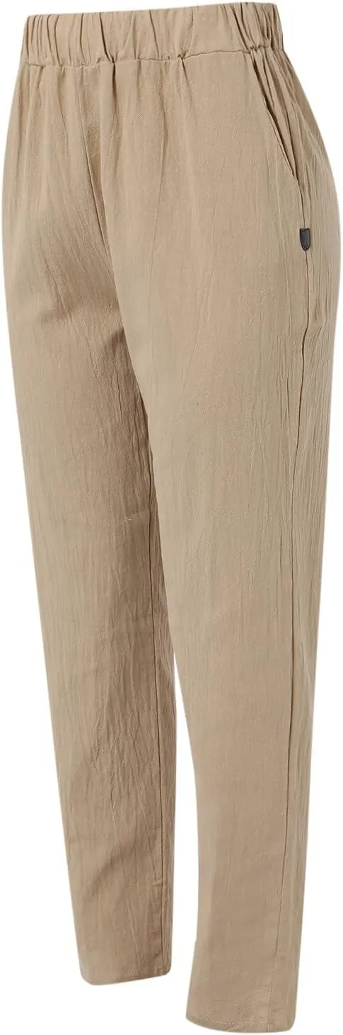 Womens Bootcut Dress Pants Women Linen Pants Casual High Waisted Button Stretchy Business Work Casual Trousers
