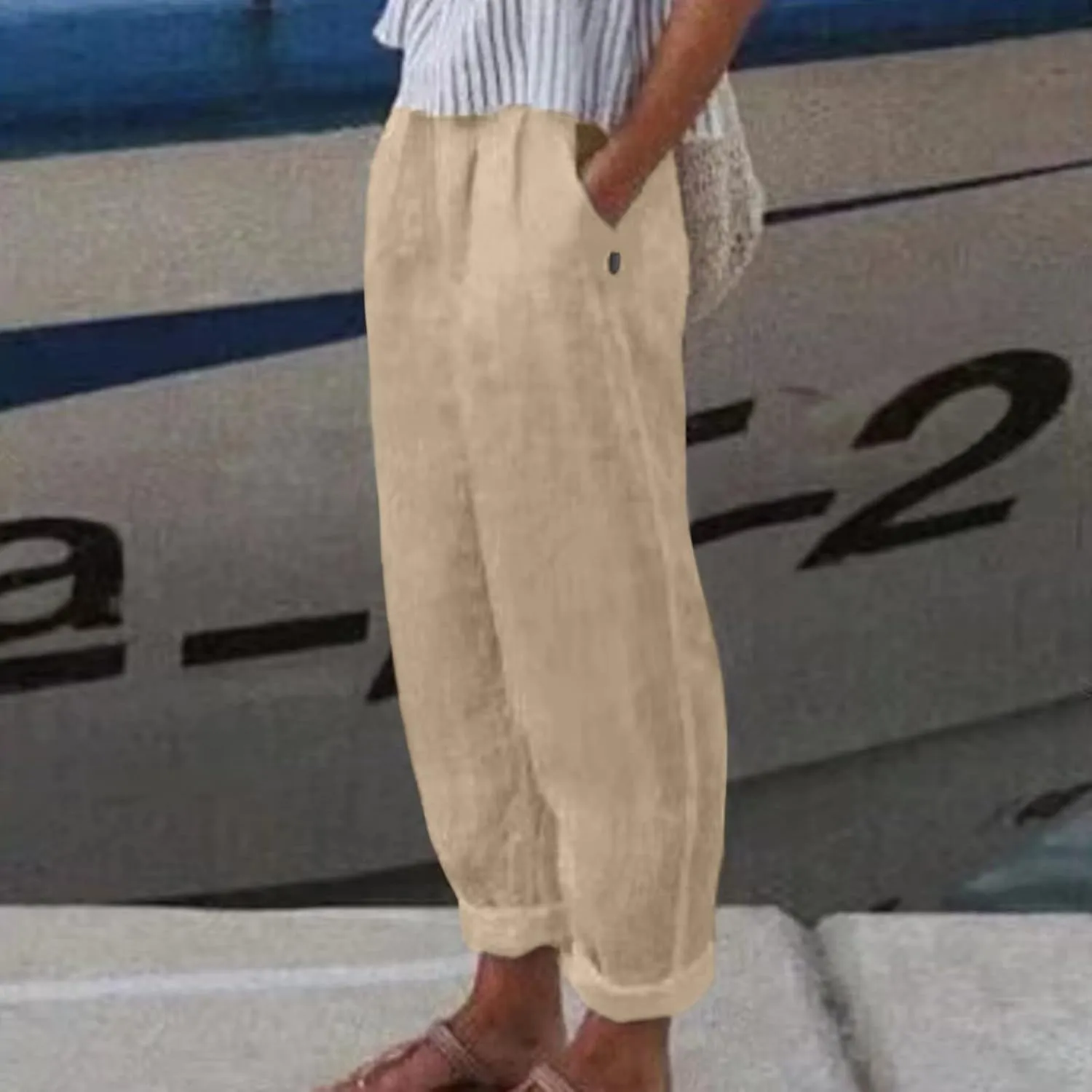 Womens Bootcut Dress Pants Women Linen Pants Casual High Waisted Button Stretchy Business Work Casual Trousers