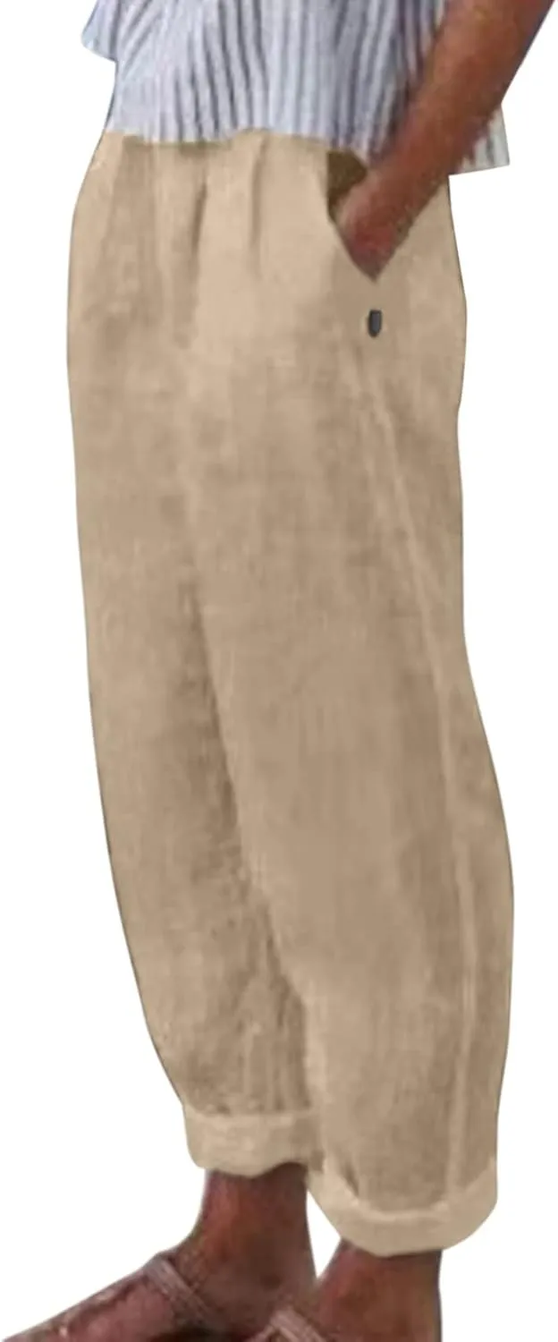 Womens Bootcut Dress Pants Women Linen Pants Casual High Waisted Button Stretchy Business Work Casual Trousers
