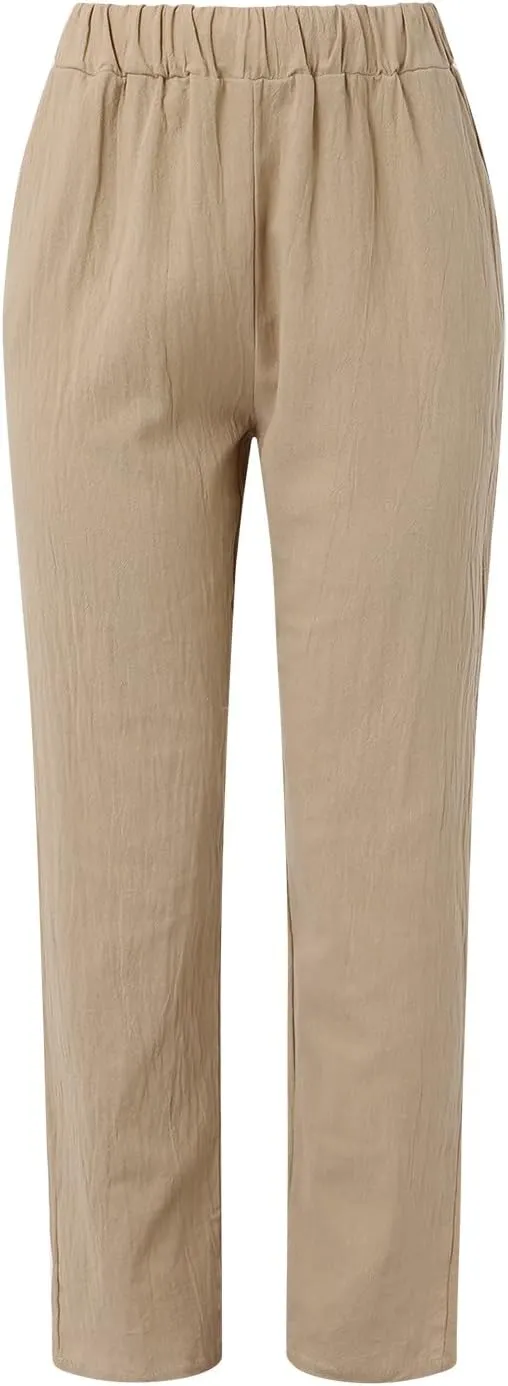 Womens Bootcut Dress Pants Women Linen Pants Casual High Waisted Button Stretchy Business Work Casual Trousers
