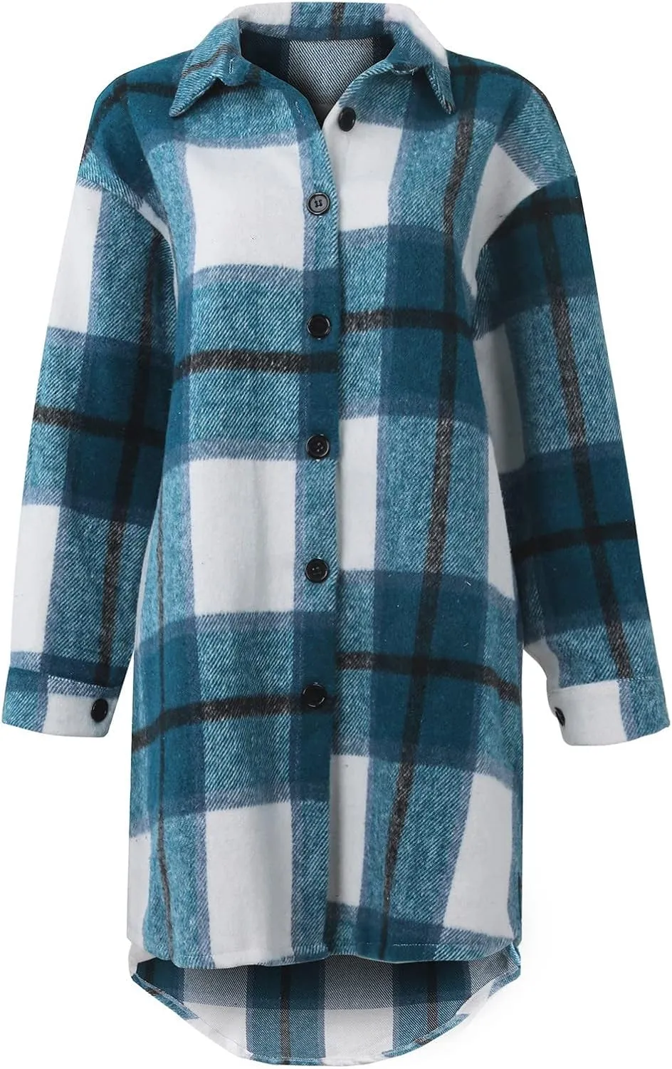 Women's Button Down Flannel Shirts Plaid Shacket Long Sleeve Buffalo Plaid Collared Long Jacket Cardigan Coats