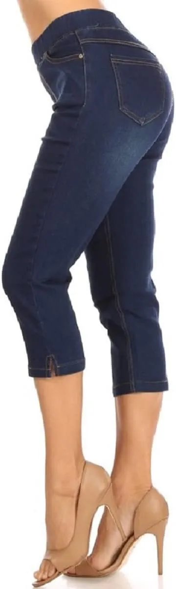 Women's Capri Jeans Skinny Jeggings Pull-On Denim Capris Pants with Pockets Regular & Plus Size