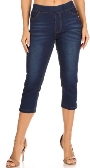 Women's Capri Jeans Skinny Jeggings Pull-On Denim Capris Pants with Pockets Regular & Plus Size
