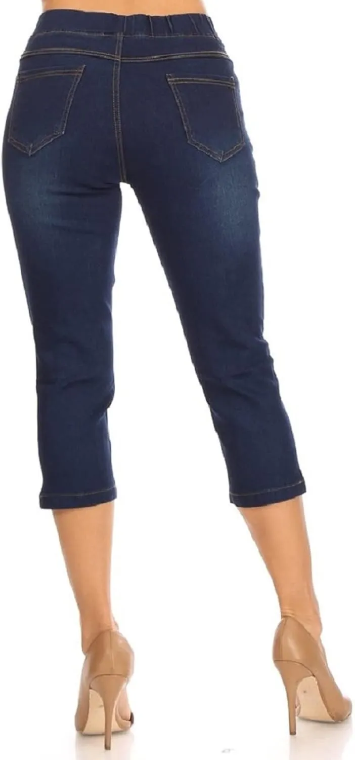 Women's Capri Jeans Skinny Jeggings Pull-On Denim Capris Pants with Pockets Regular & Plus Size