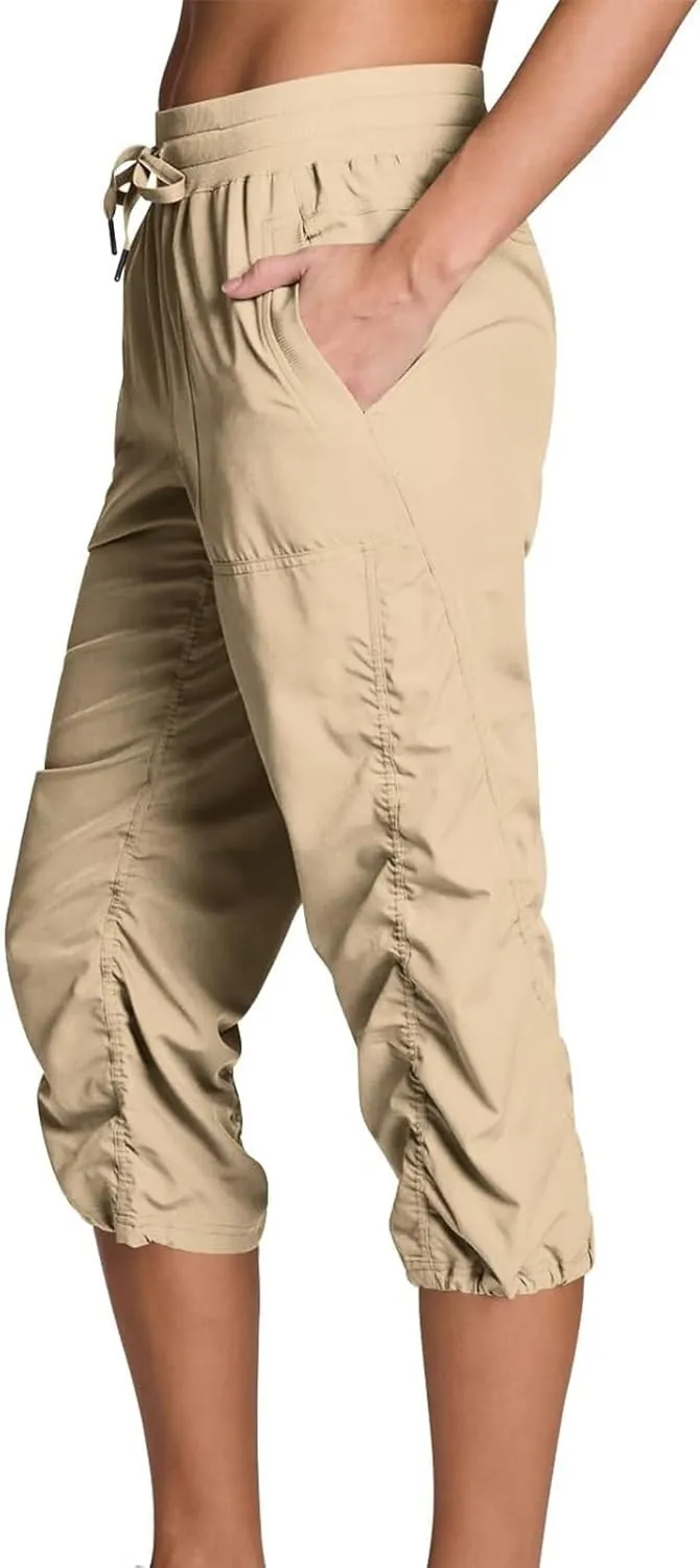 Womens Capri Pants Summer Quick Dry Hiking Pants Drawstring Casual Lightweight Stretch Active Pant Joggers