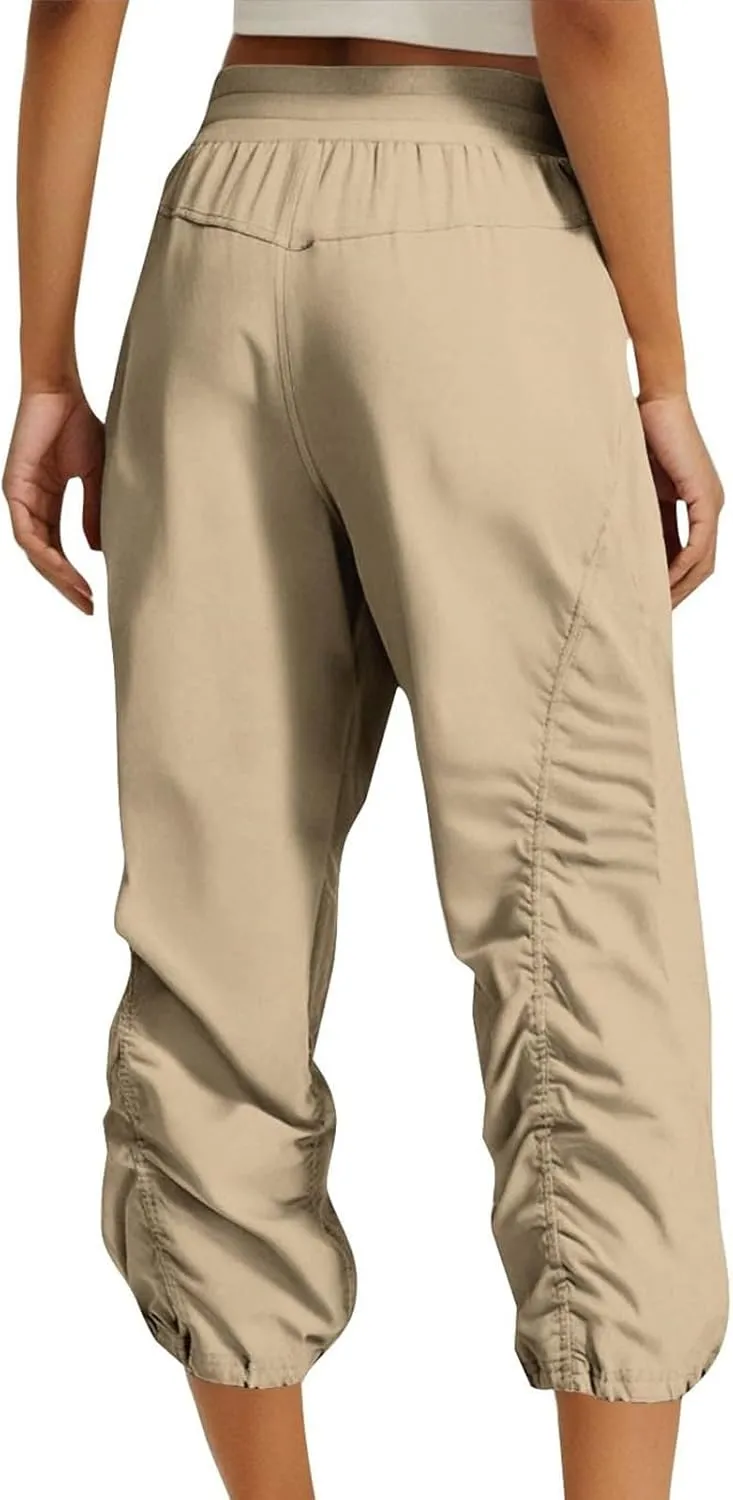Womens Capri Pants Summer Quick Dry Hiking Pants Drawstring Casual Lightweight Stretch Active Pant Joggers