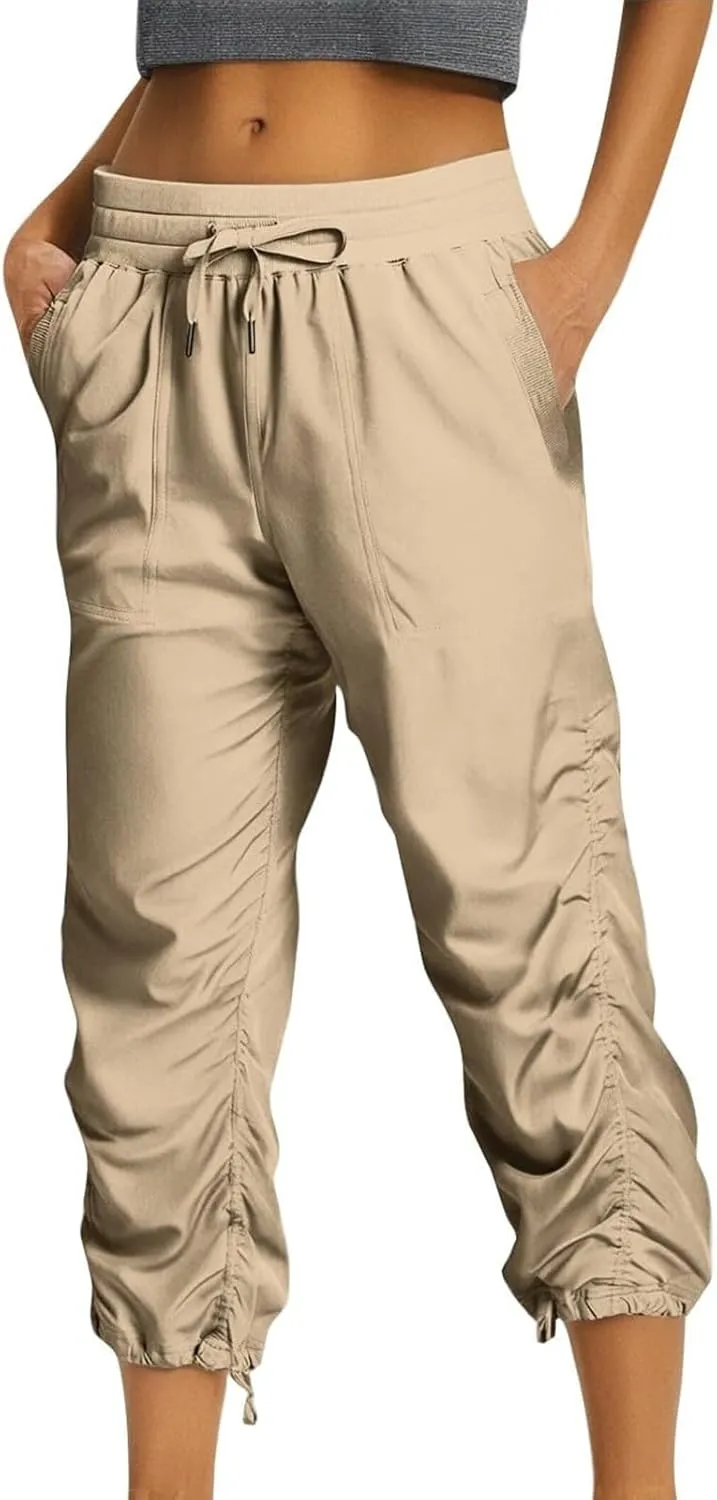 Womens Capri Pants Summer Quick Dry Hiking Pants Drawstring Casual Lightweight Stretch Active Pant Joggers