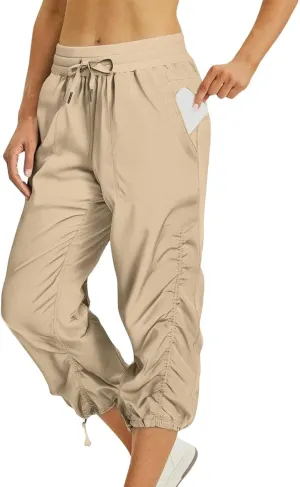 Womens Capri Pants Summer Quick Dry Hiking Pants Drawstring Casual Lightweight Stretch Active Pant Joggers
