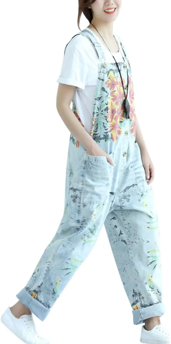 Women's Casual Baggy Denim Bib Overalls Pant Jeans Jumpsuits