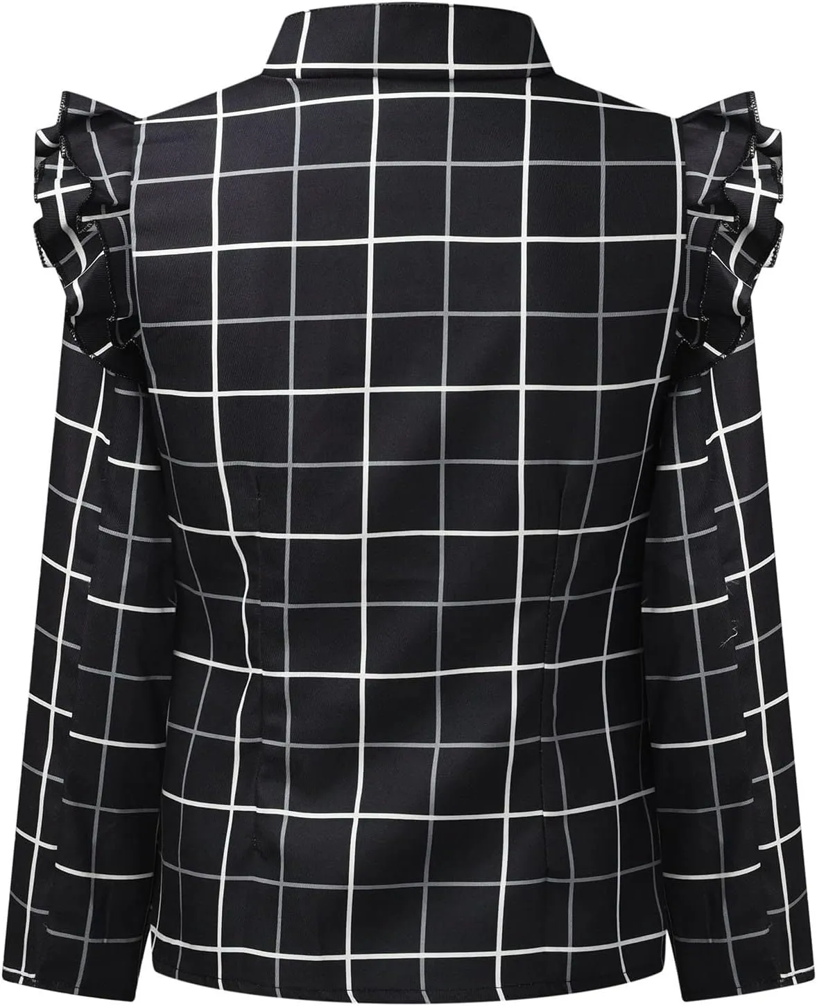 Womens Casual Blazers Fashion Print Ruffle Long Sleeve Open Front Work Office Blazer Bussiness Jackets with Pockets