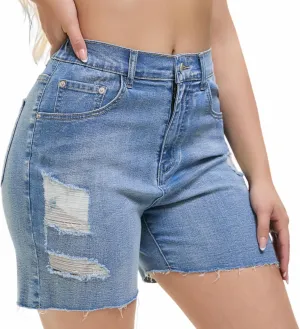 Women's Casual Denim Ripped Jean Short Summer Bermuda Butt Lifting Brazilian Raw Hem Distressed Cut Off Shorts