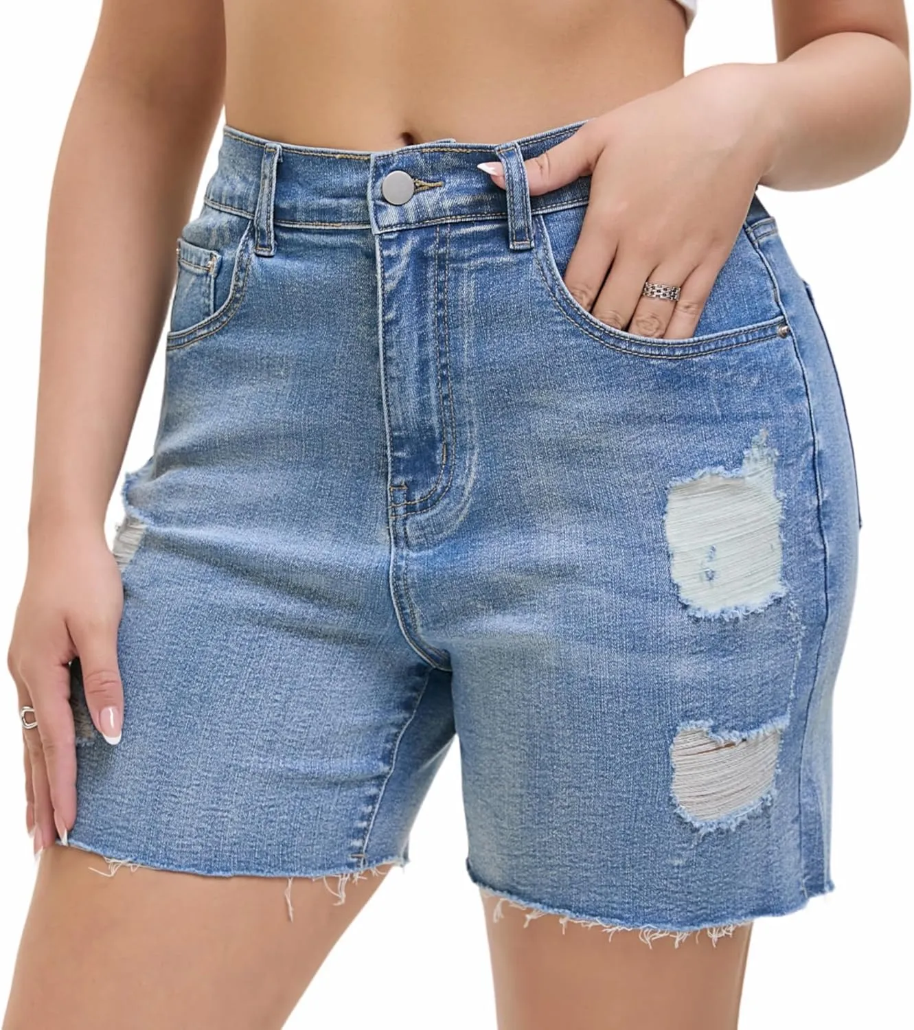 Women's Casual Denim Ripped Jean Short Summer Bermuda Butt Lifting Brazilian Raw Hem Distressed Cut Off Shorts