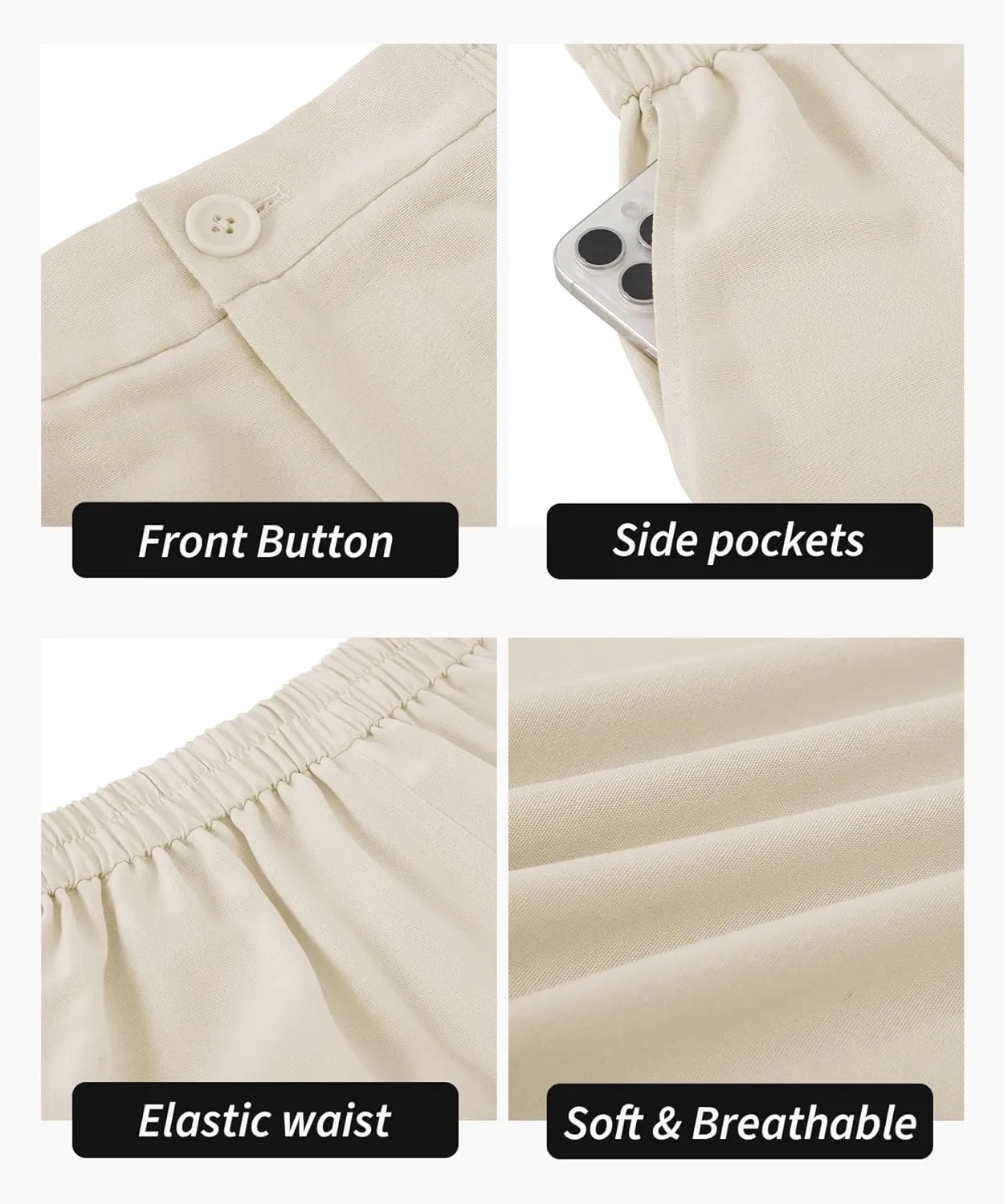 Womens Casual Linen High Waist Wide Leg Pants Palazzo Boho Flowy Beach Vacation Lounge Trousers with Pockets